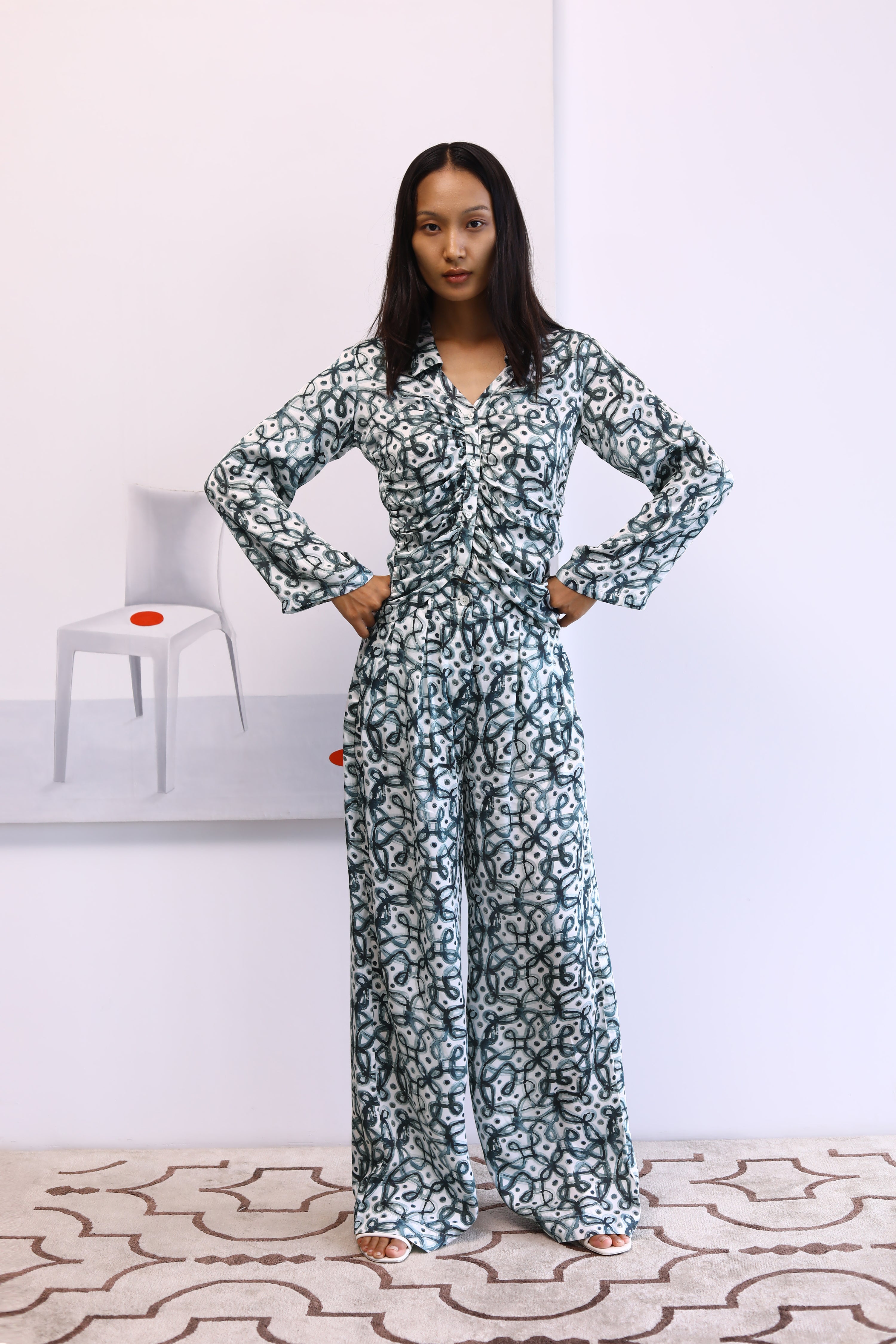 Watercolor-Kolam Asymmetric Shirt