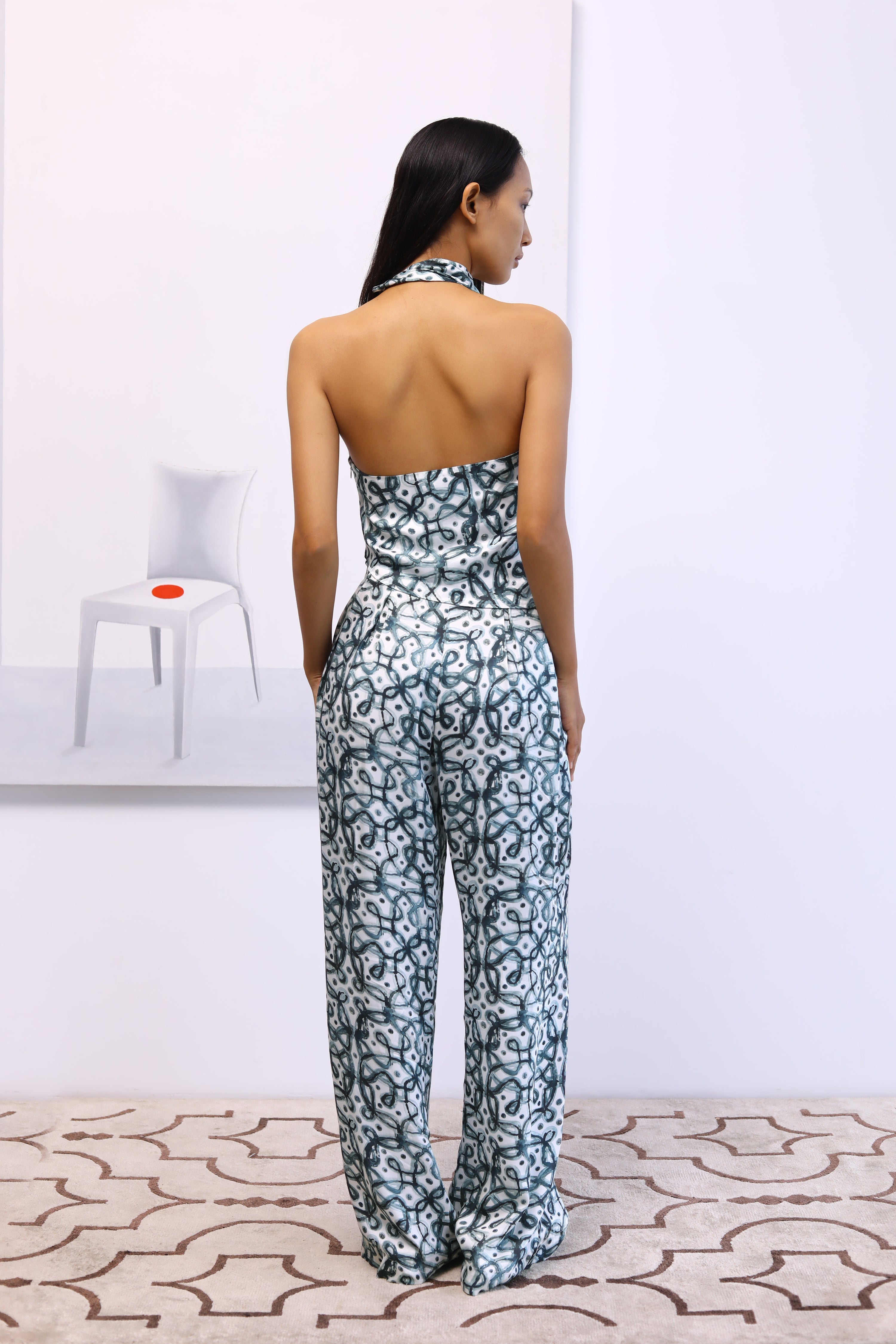 Water-colour Kolam Draped Top & Bollywood Pants Co-ord Set