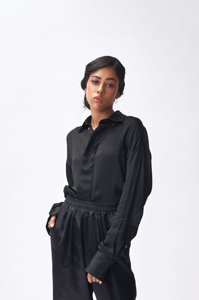 Boxy Fit Dress Shirt + Silk Pants
