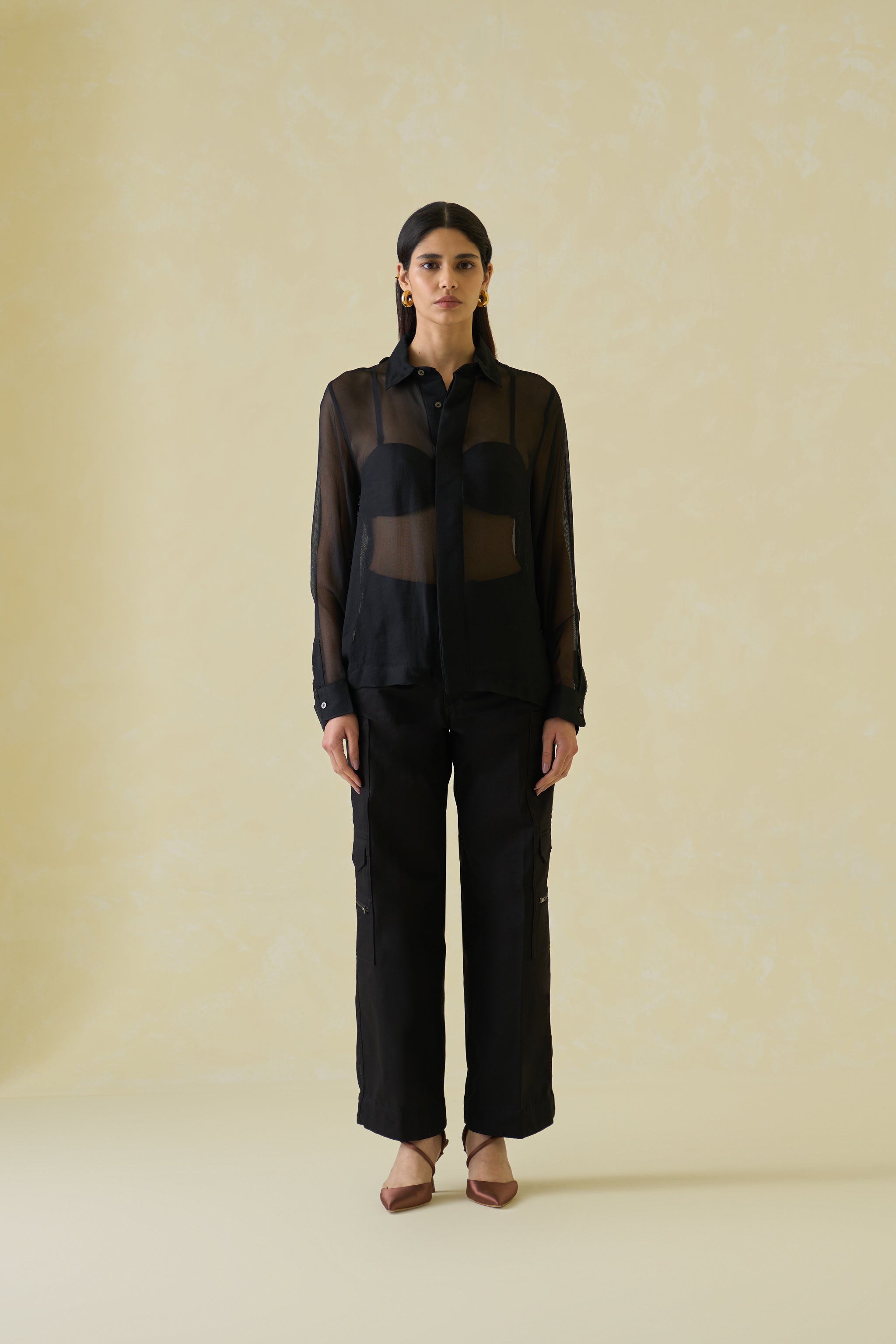 Silk-Mesh Boxy Shirt