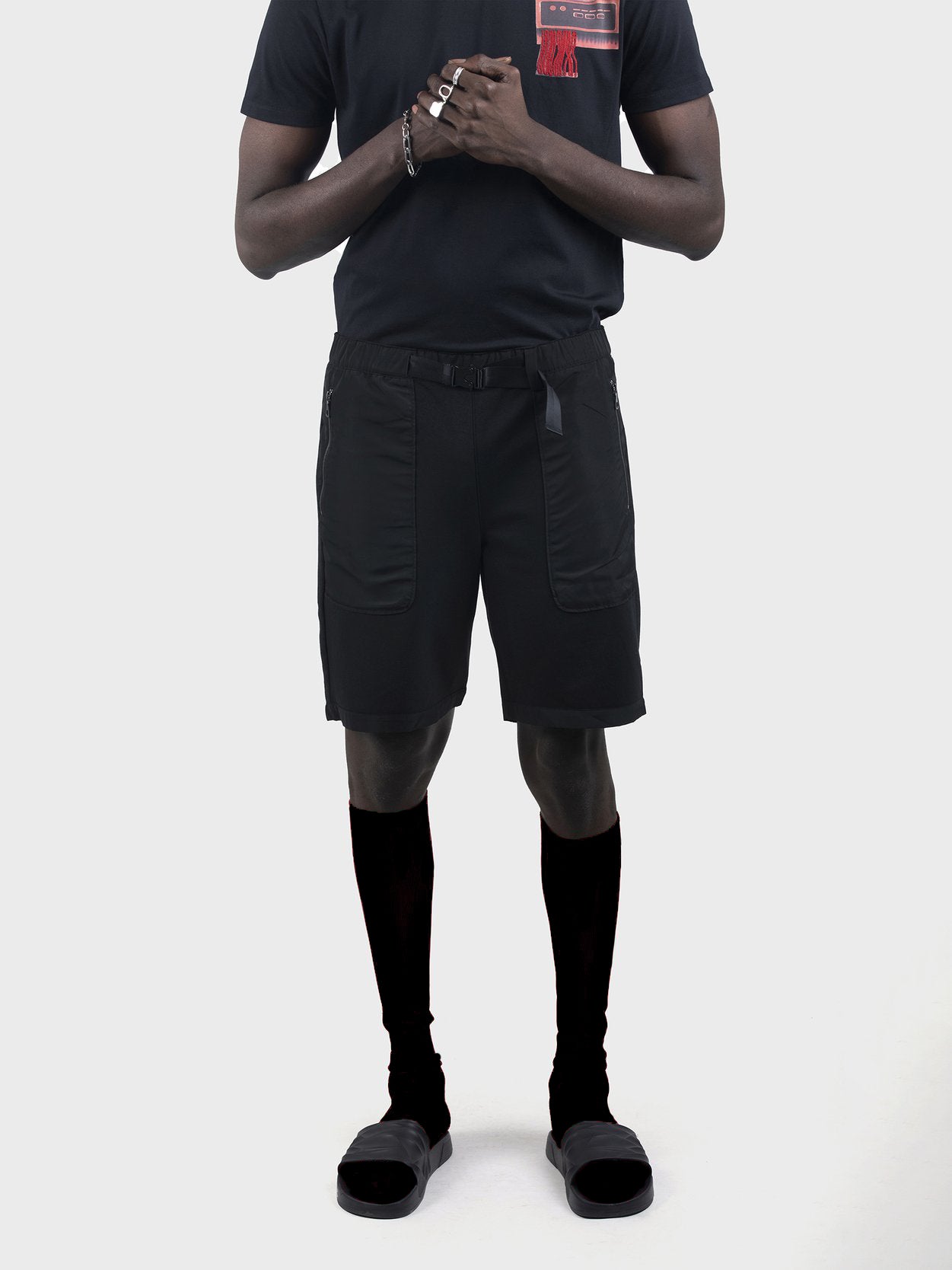 GREY AREA GUNMETAL BUCKLE SHORTS