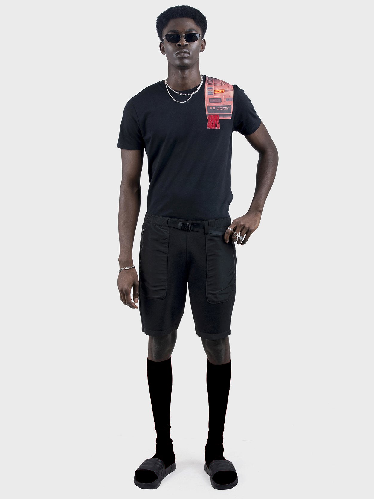 GREY AREA GUNMETAL BUCKLE SHORTS