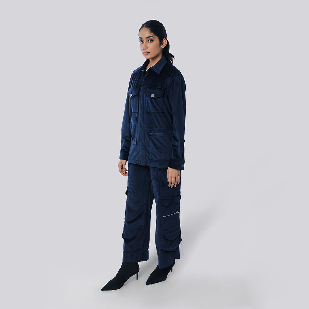 Velvet Military Shacket + Workwear Trousers