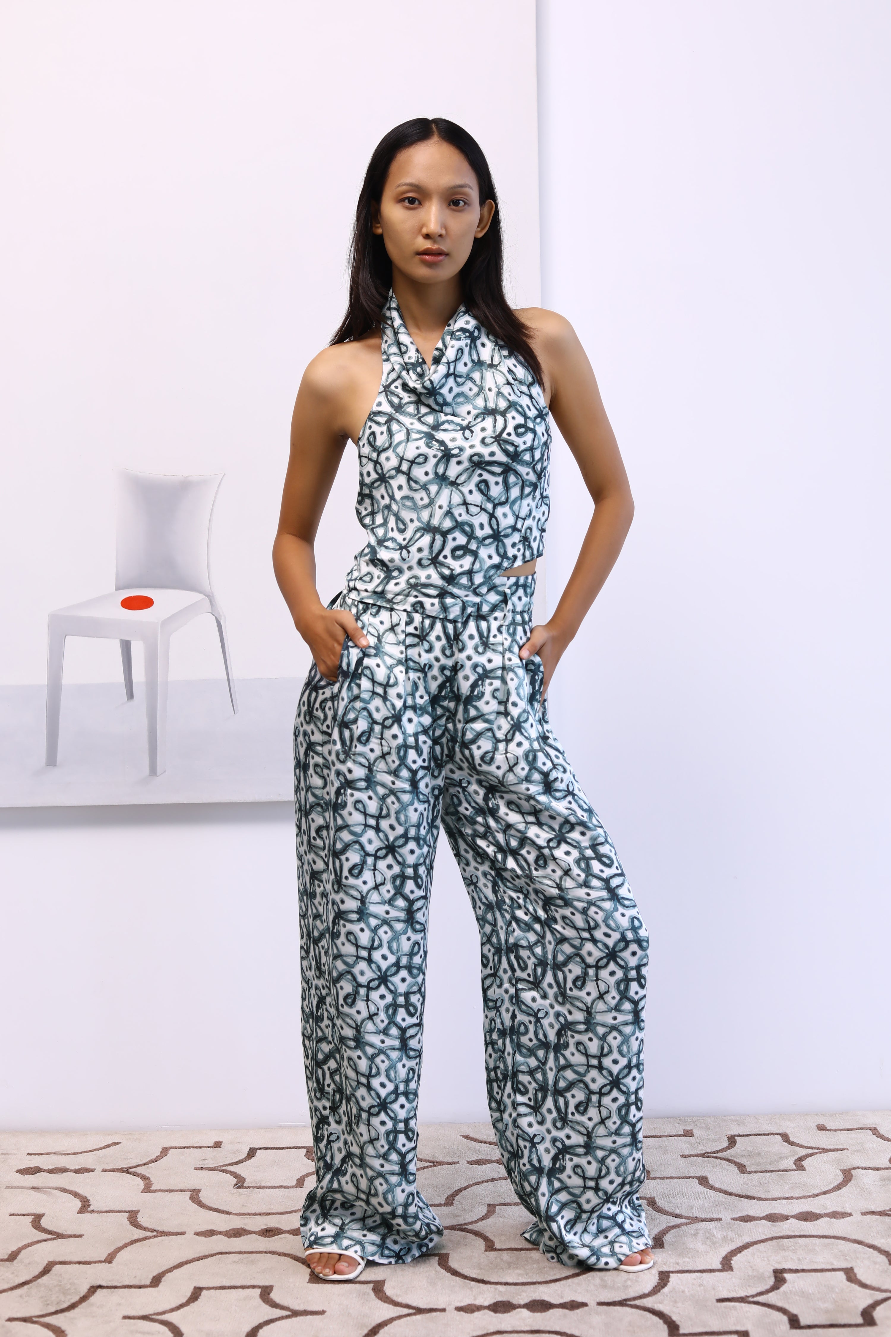 Water-colour Kolam Draped Top & Bollywood Pants Co-ord Set