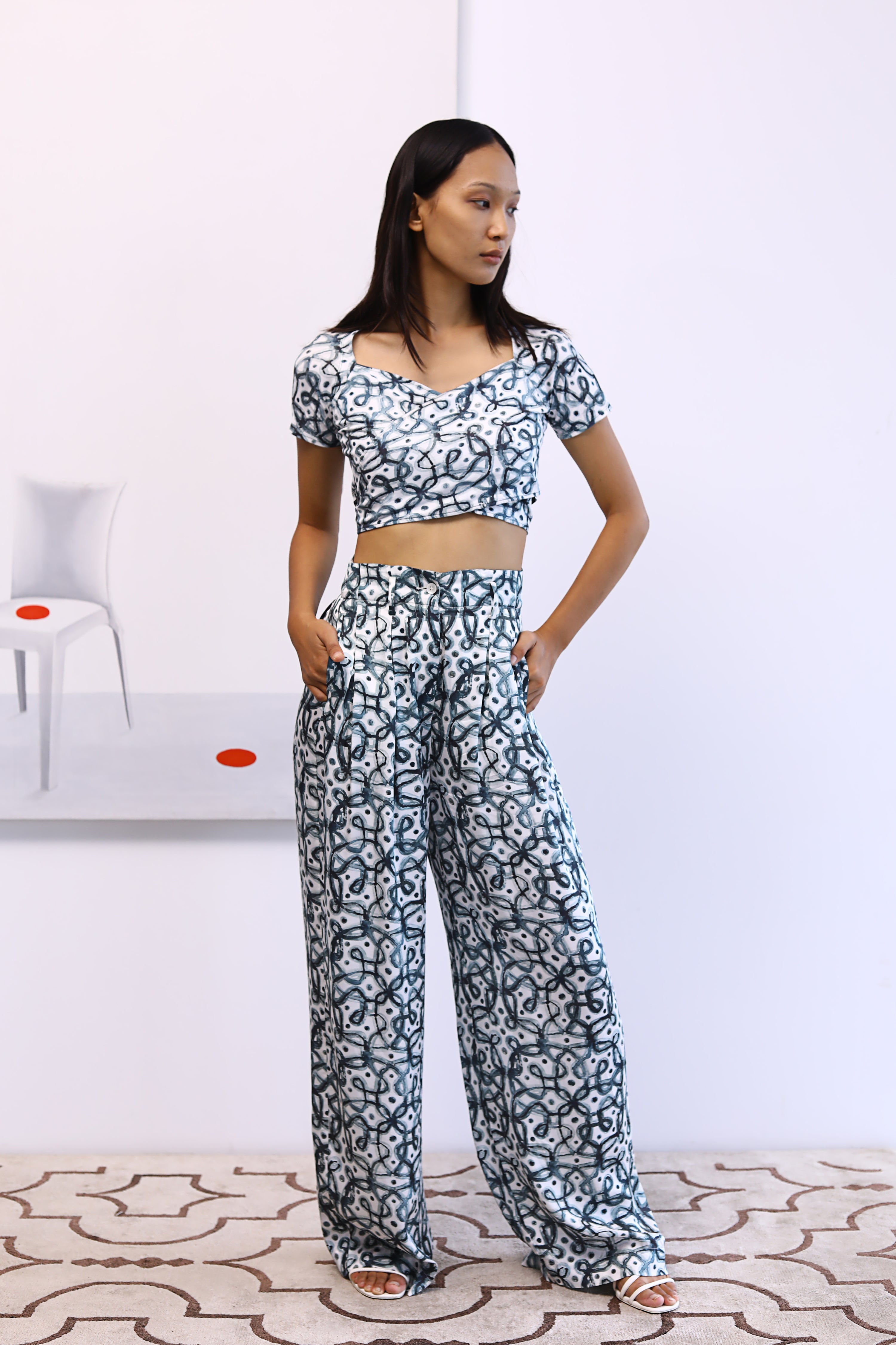 Water-colour Kolam Bustier & Bollywood Pants Co-ord Set