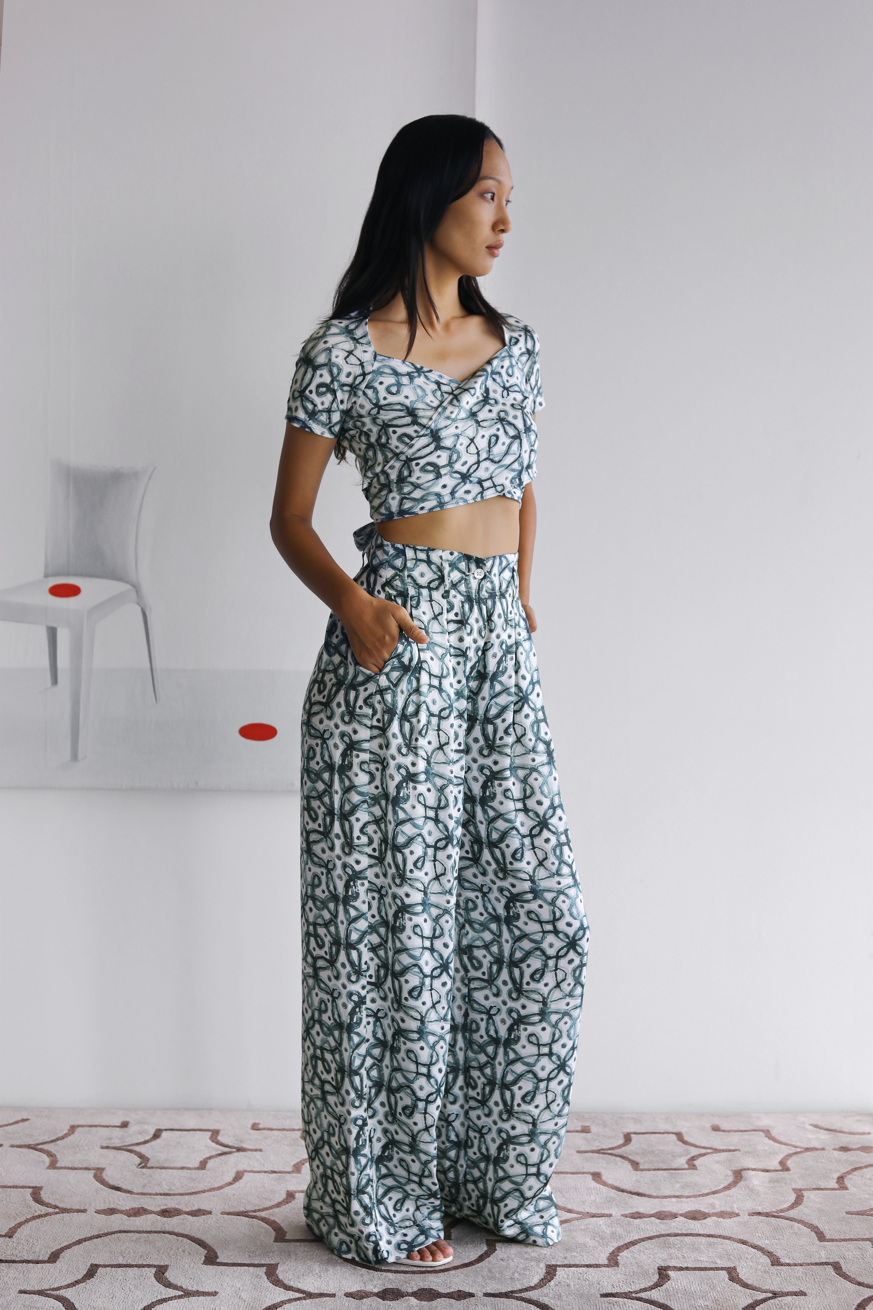 Water-colour Kolam Bustier & Bollywood Pants Co-ord Set