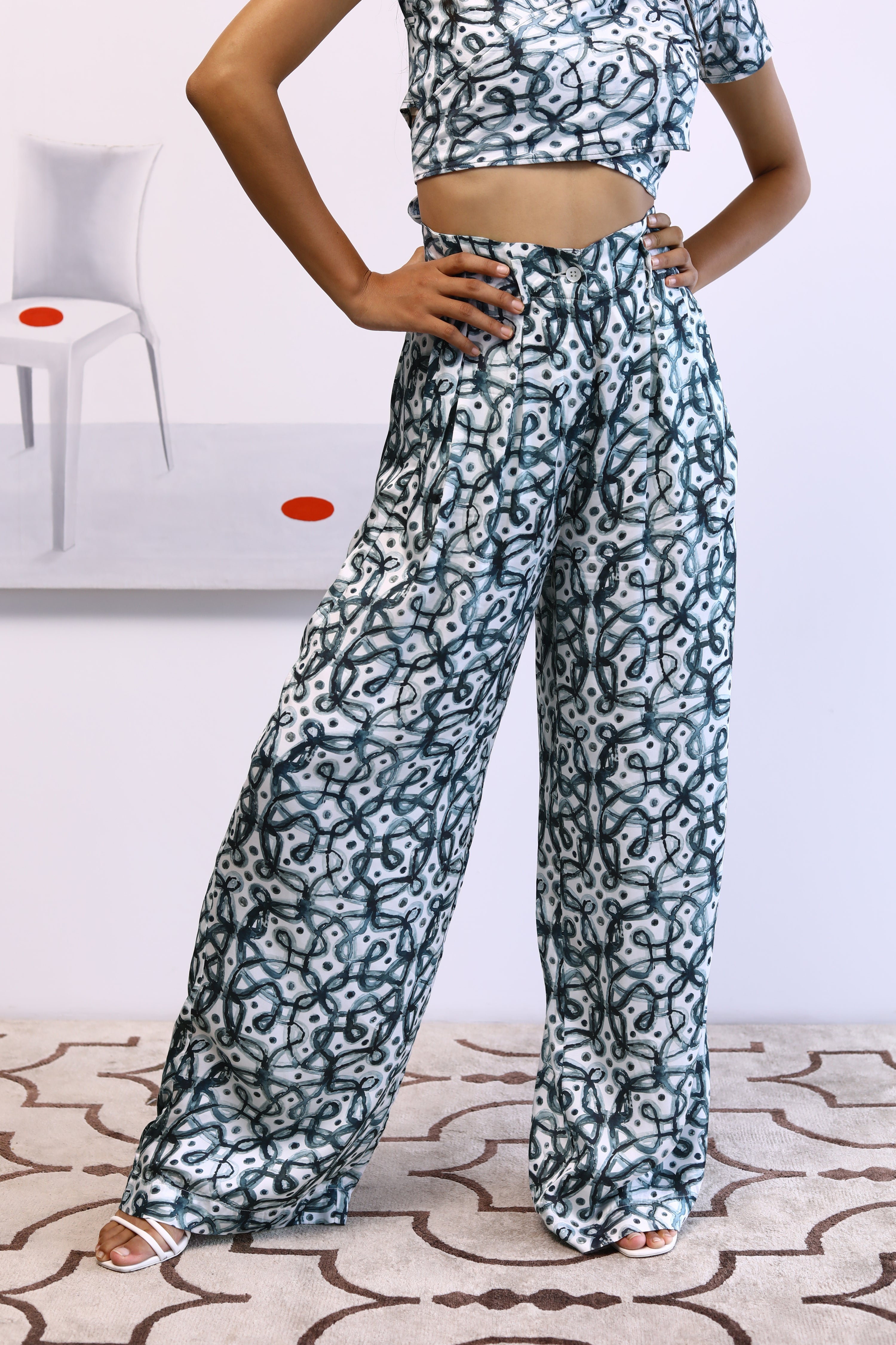 Water-colour Kolam Draped Top & Bollywood Pants Co-ord Set