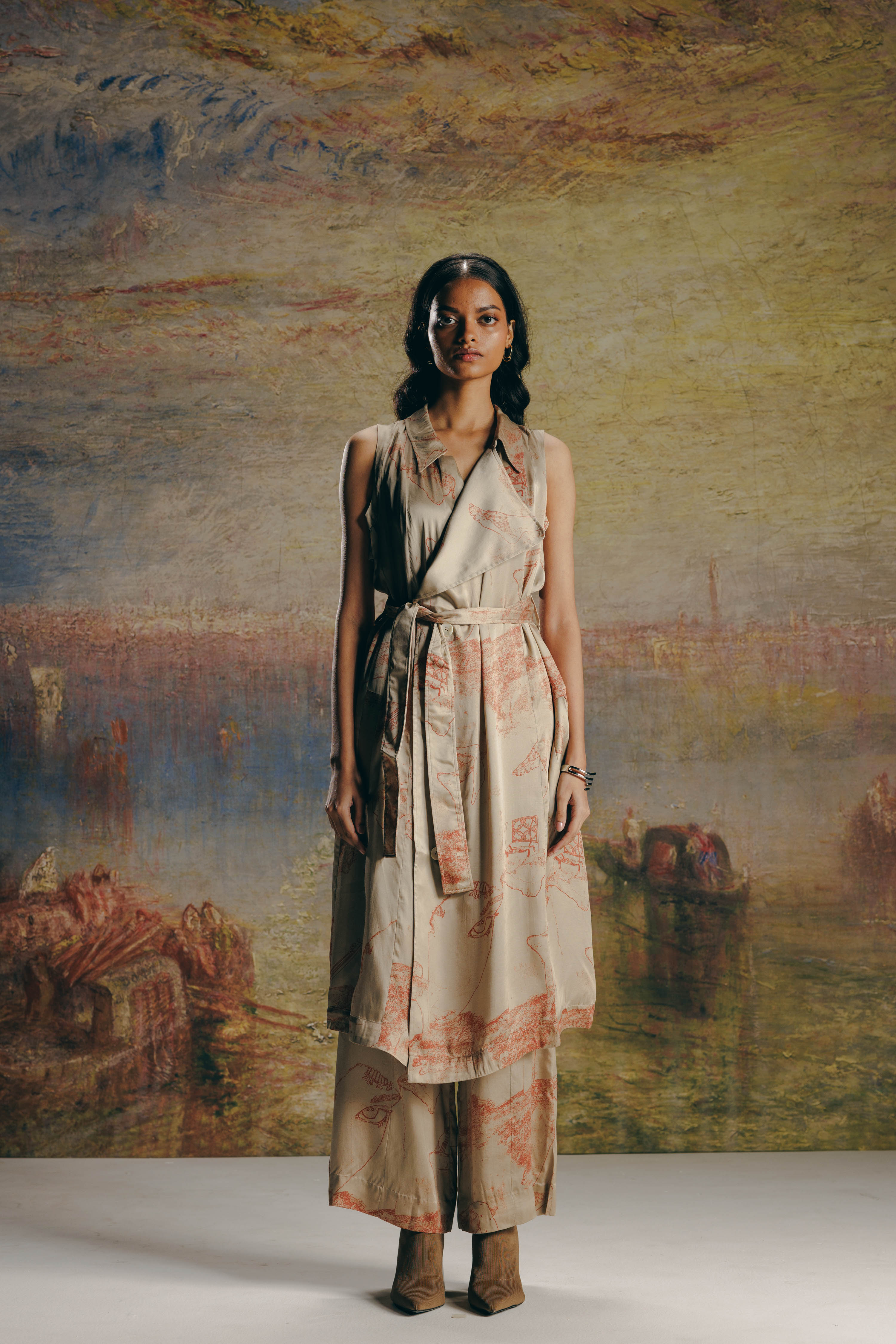Surrealist Outline Trench Dress & Trouser Co-ord
