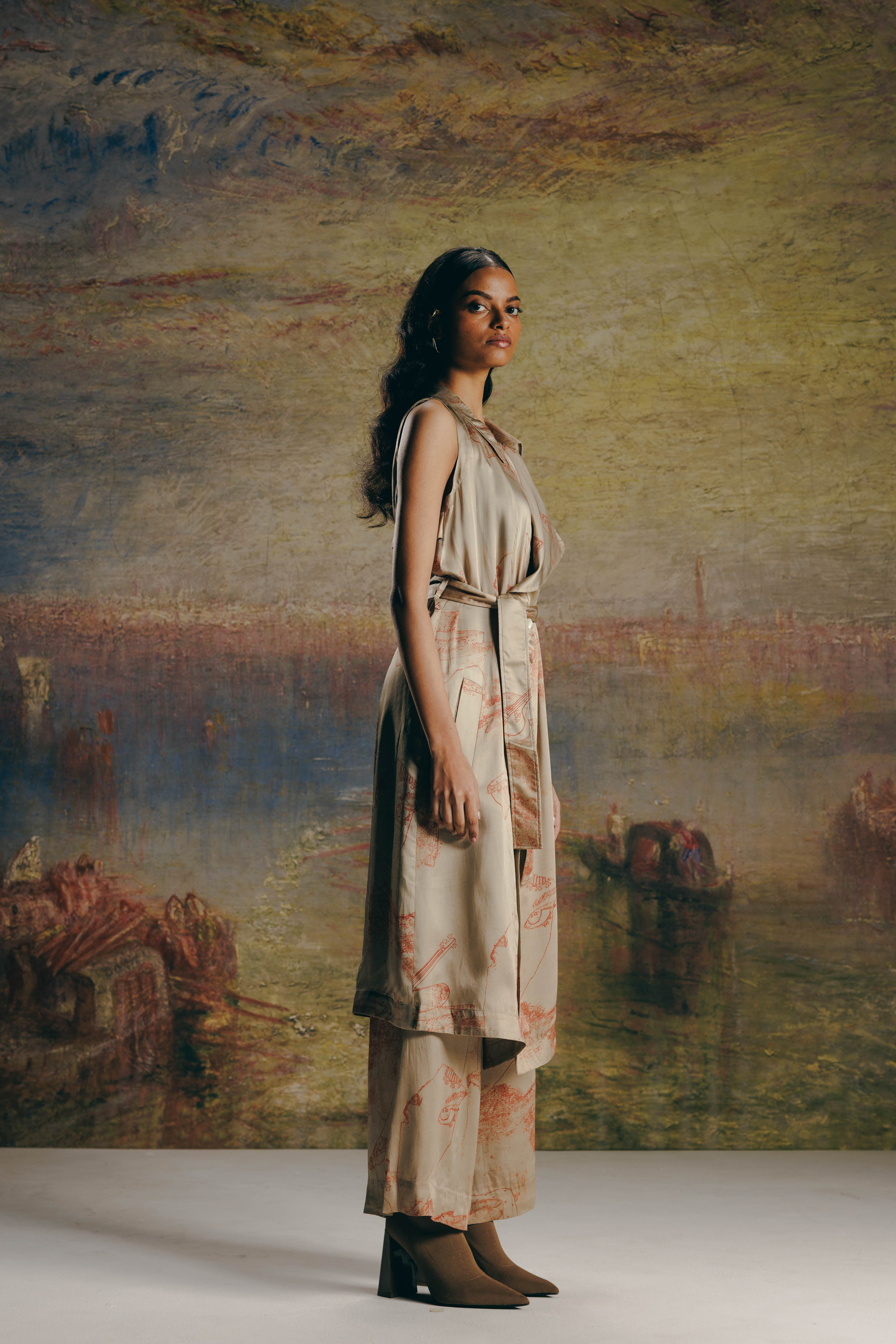 Surrealist Outline Trench Dress & Trouser Co-ord