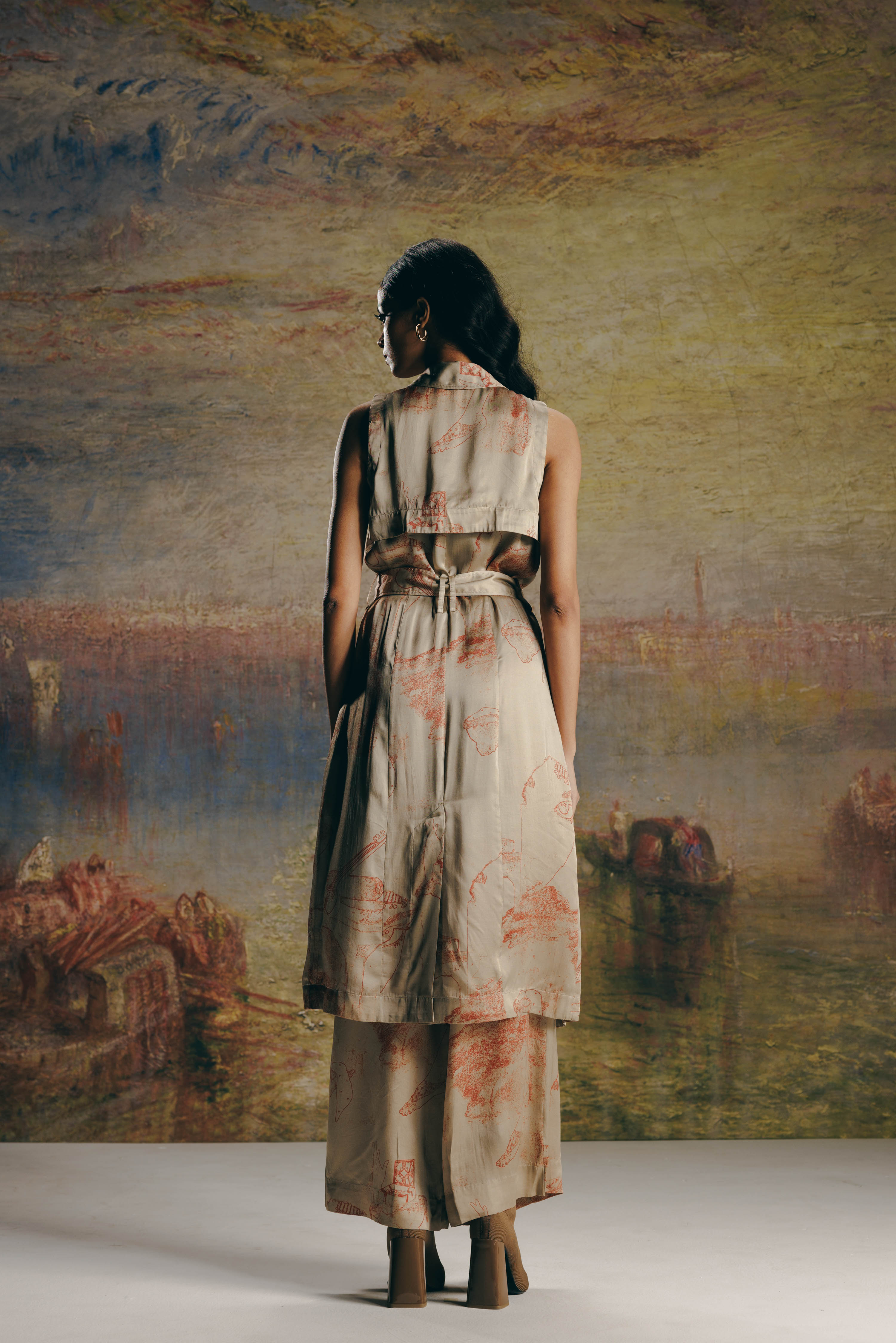 Surrealist Outline Trench Dress & Trouser Co-ord
