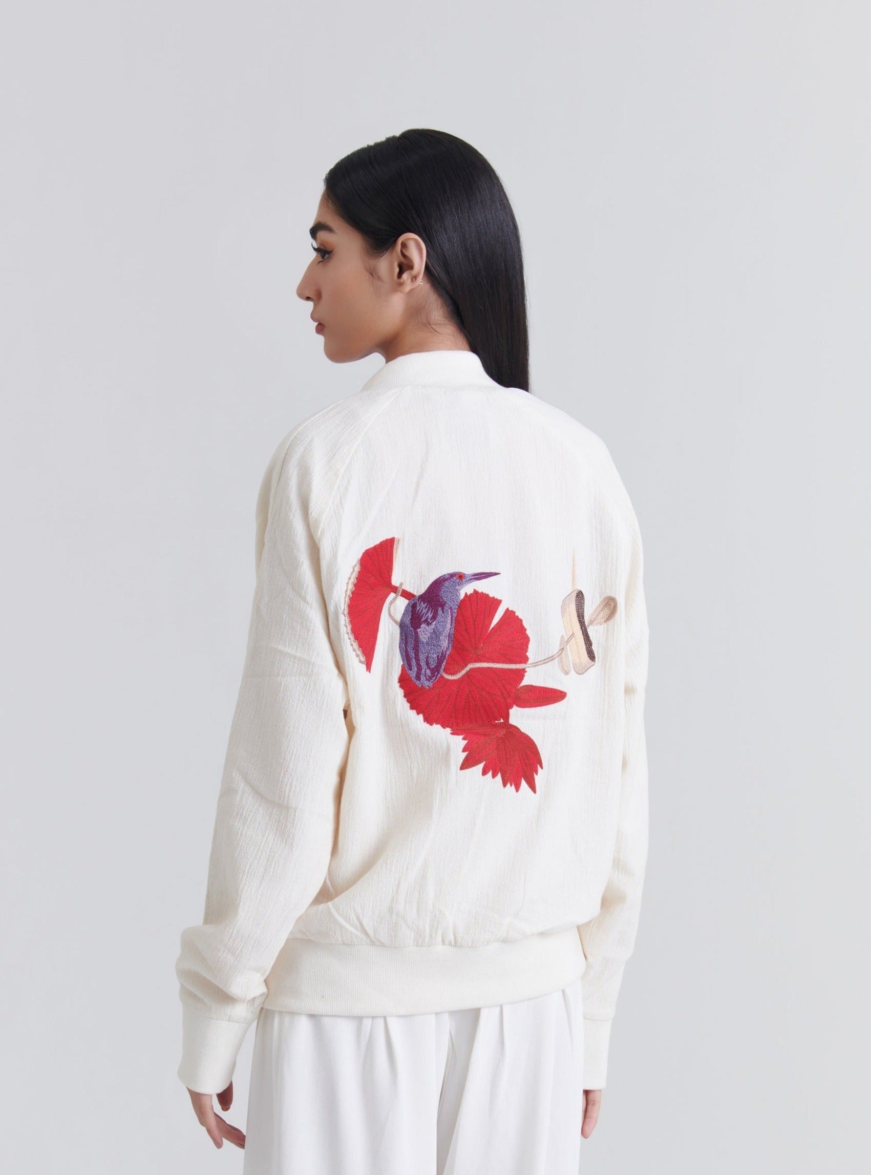 Heron-Lily Crepe Bomber