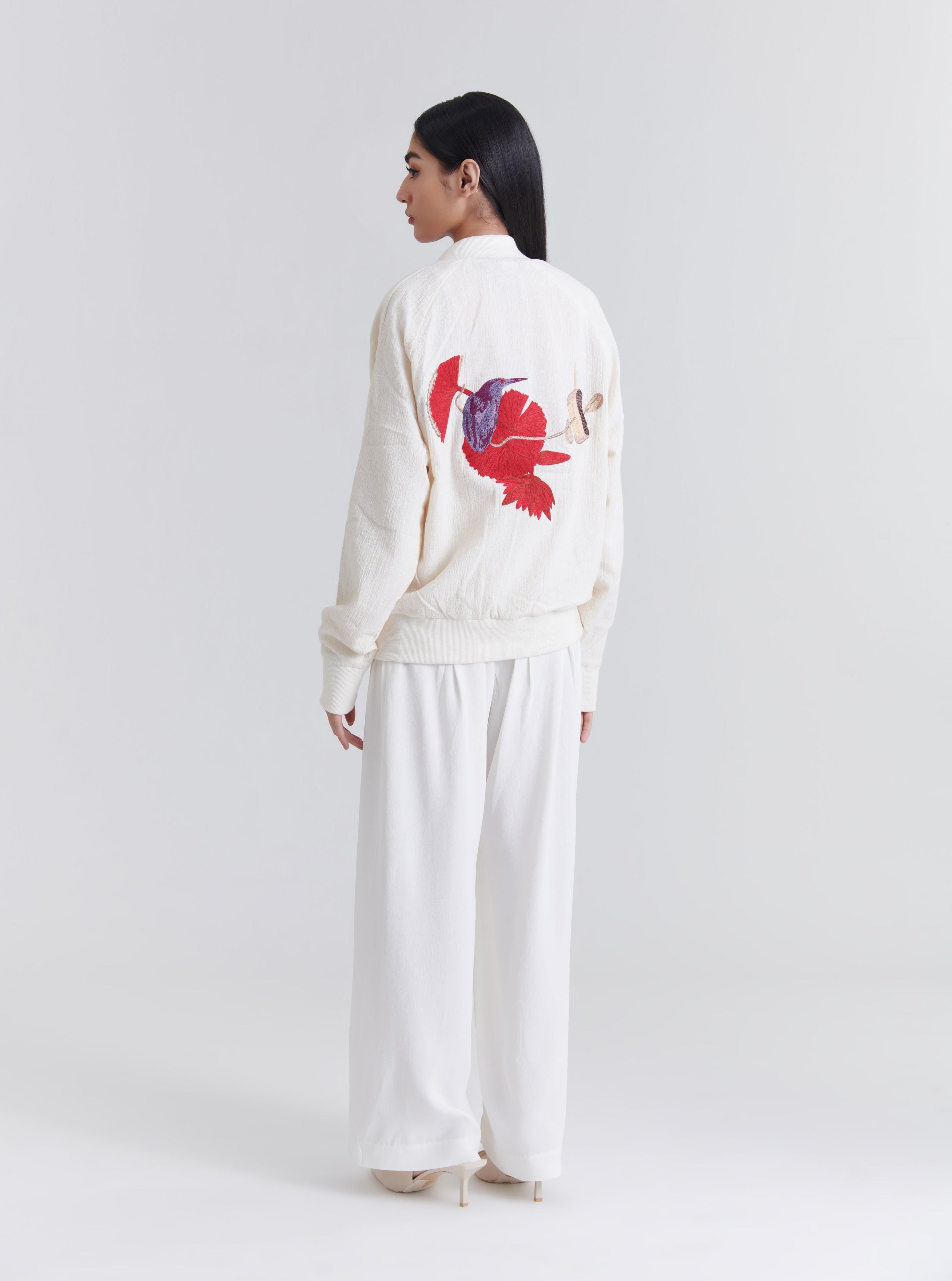 Heron-Lily Crepe Bomber