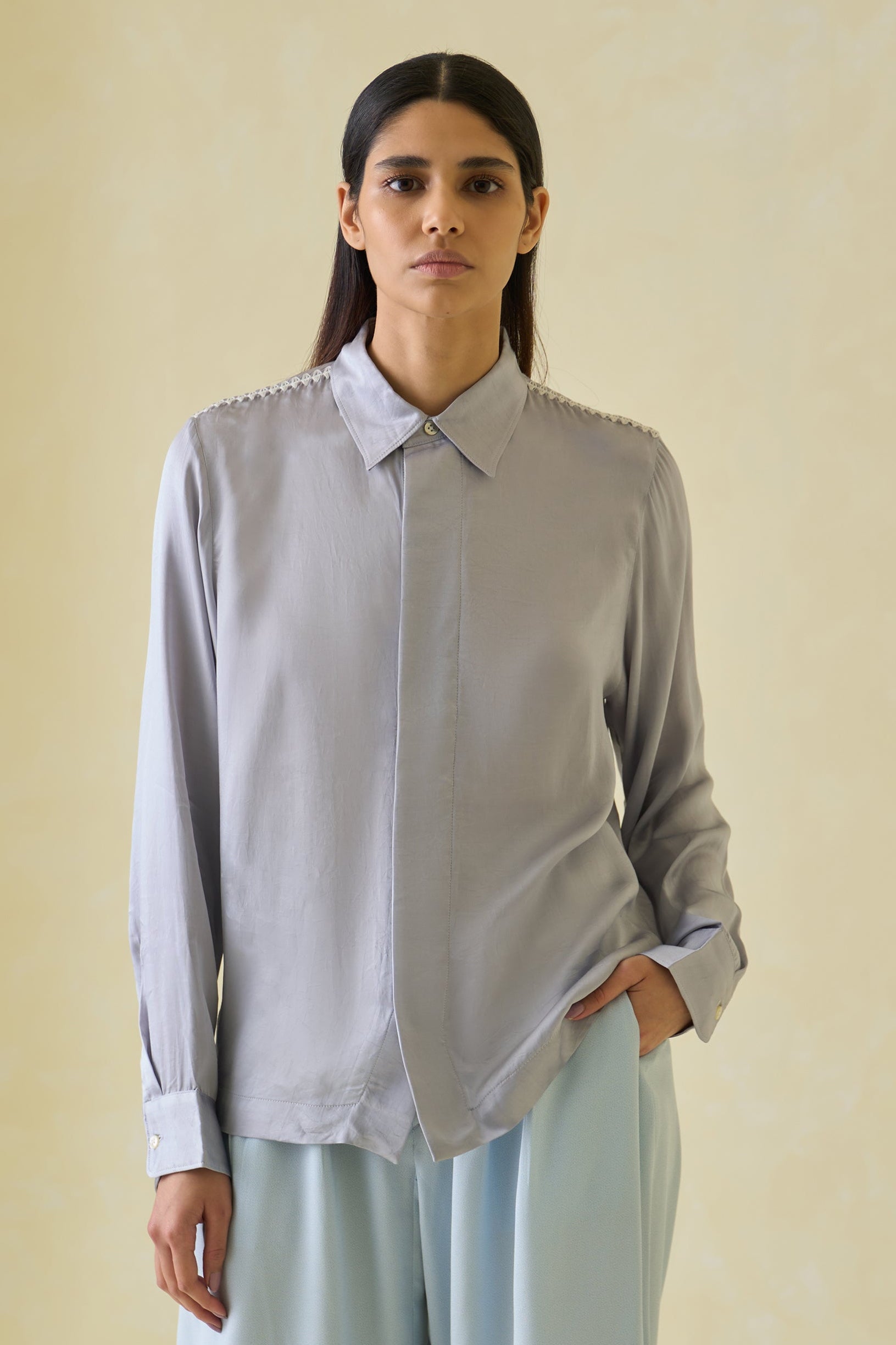 Crinkled Satin Boxy Shirt