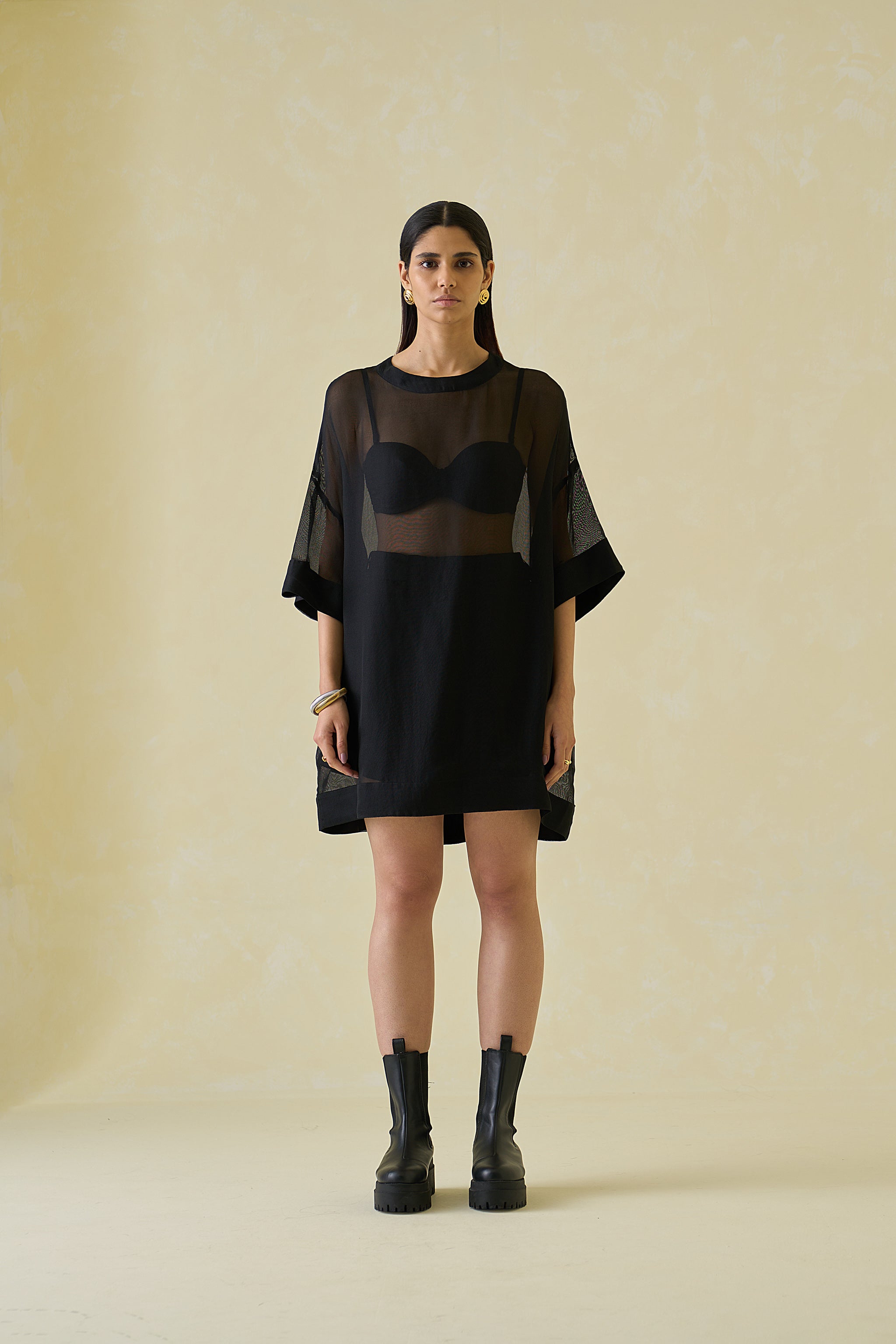 Satin Mesh T-Shirt Dress
