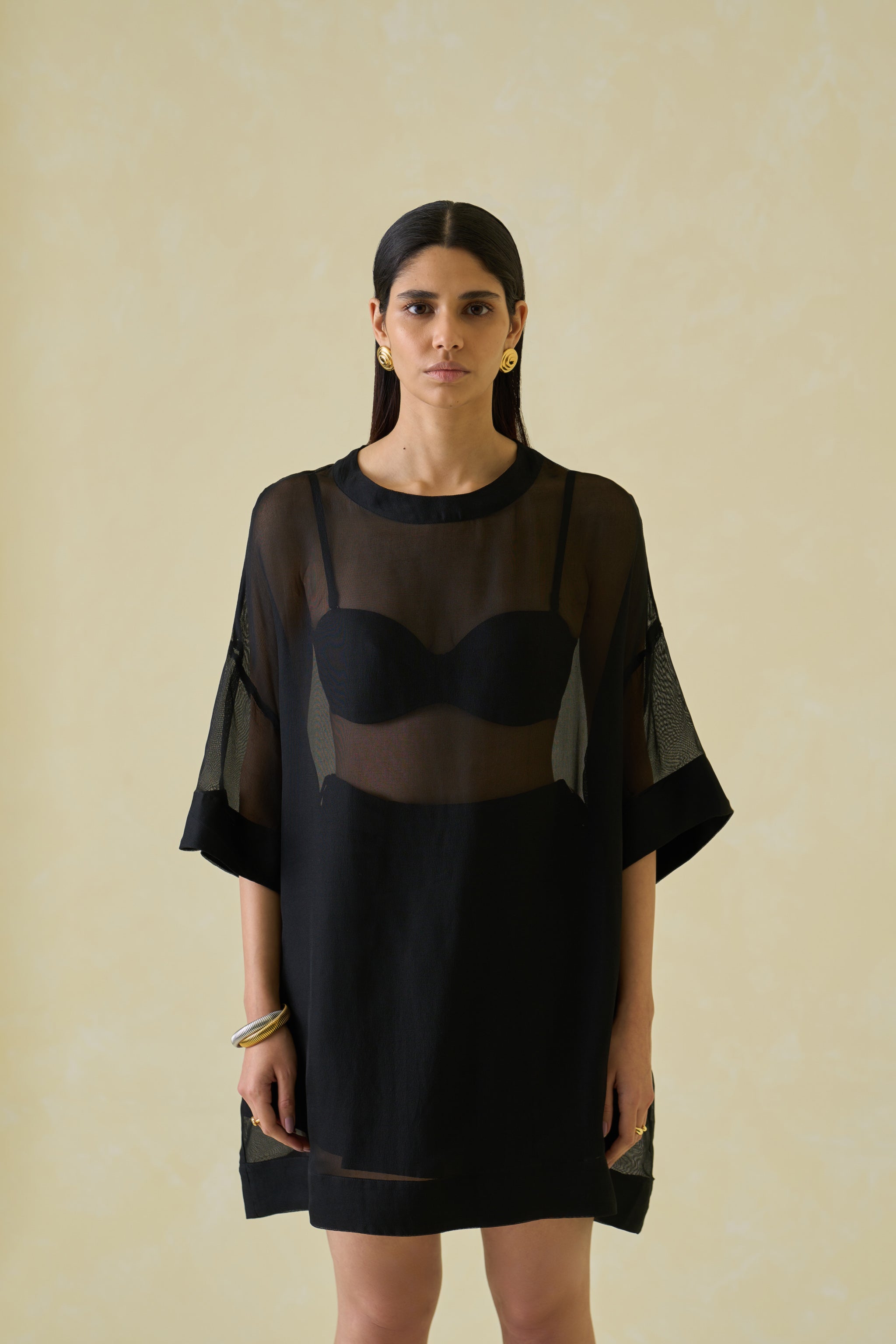 Satin Mesh T-Shirt Dress