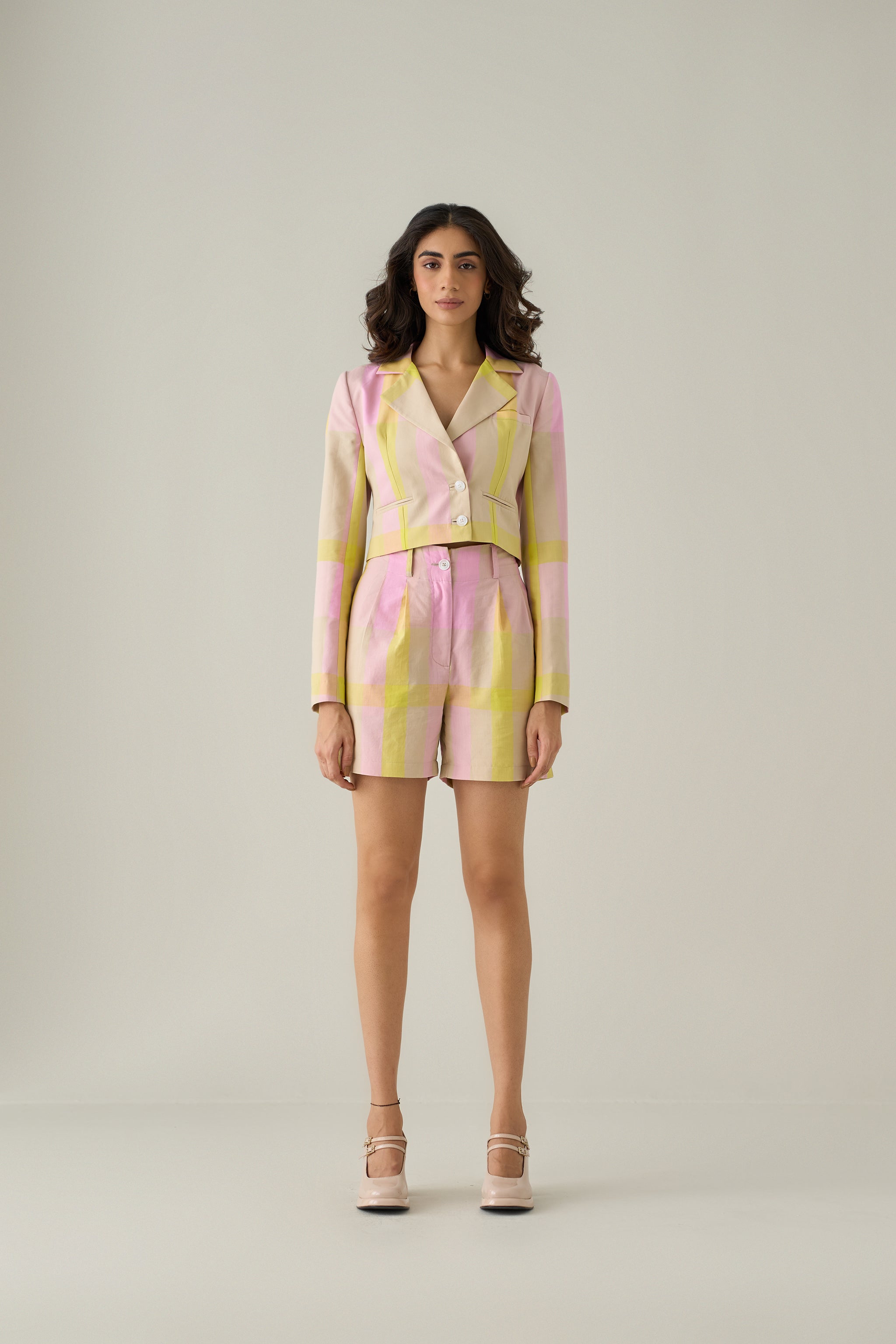 Madras Check Cropped Blazer & Shorts Co-ord Set