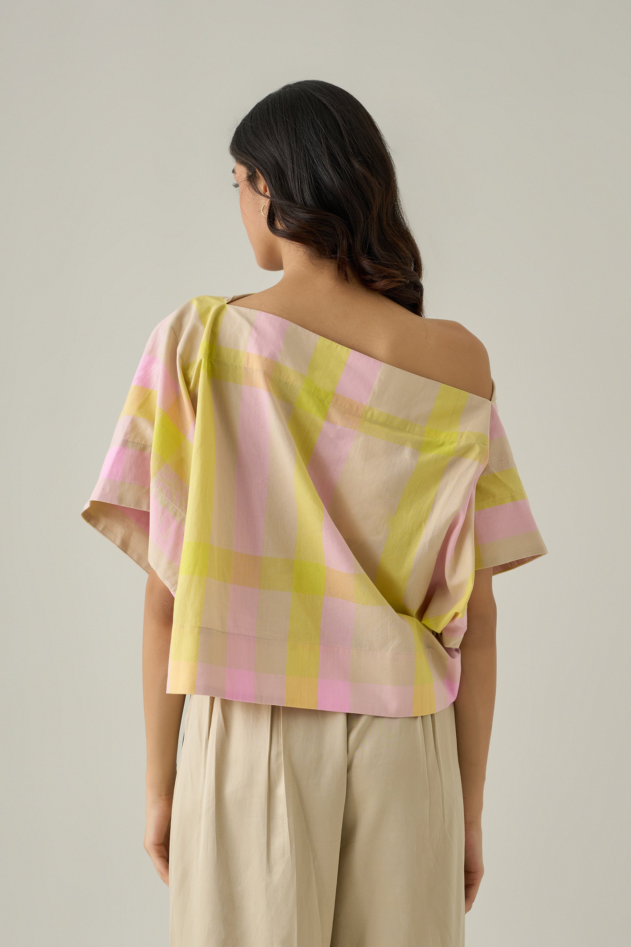 Madras Check Off-Shoulder Top