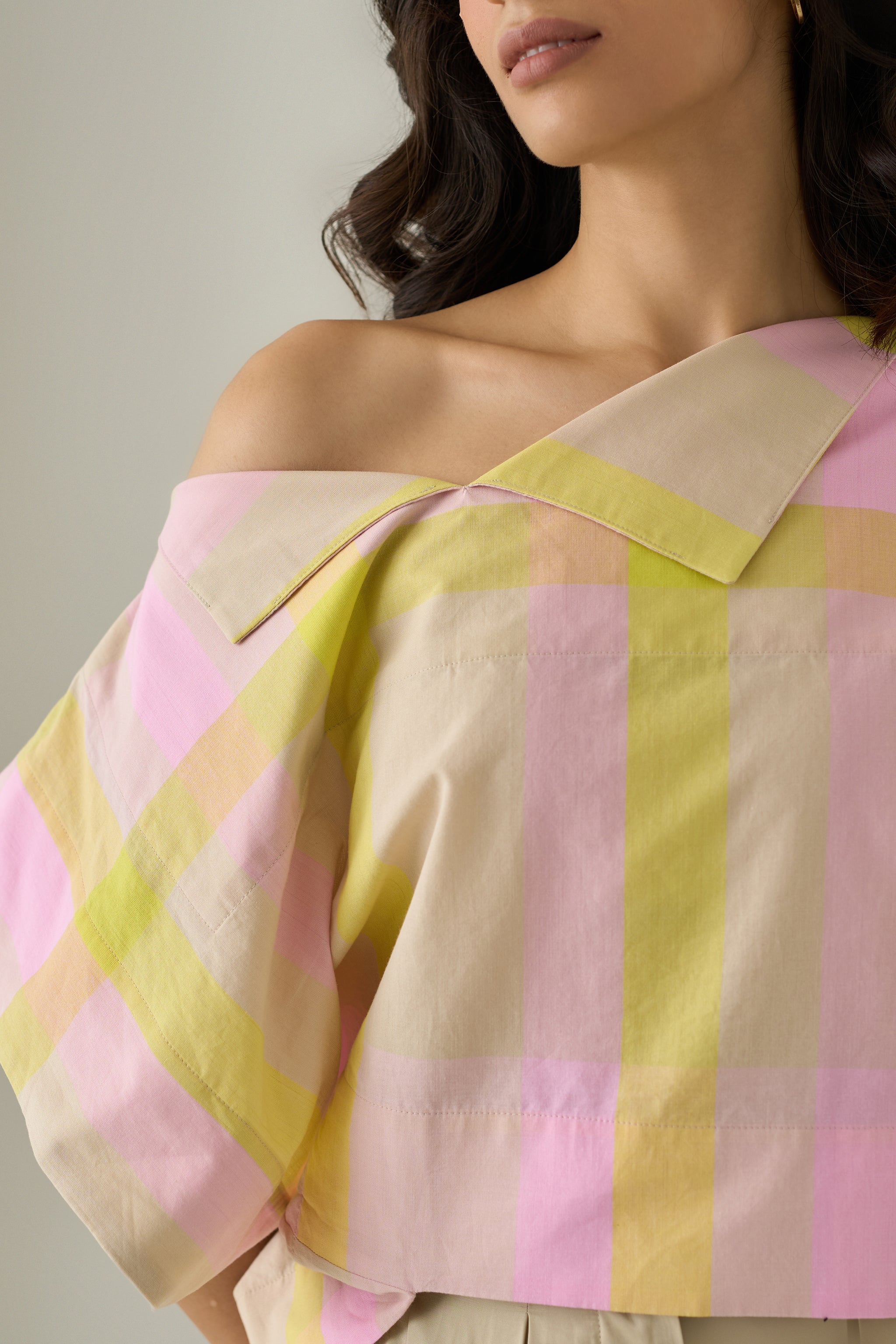 Madras Check Off-Shoulder Top