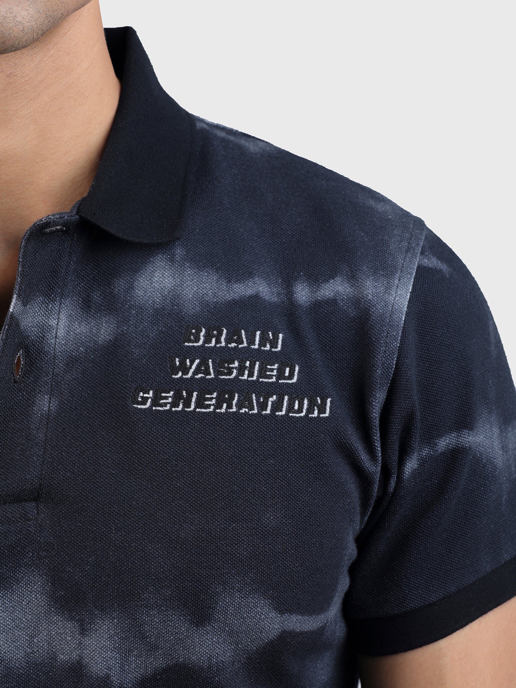 BRAINWASHED EMBROIDERED TIE DYE POLO